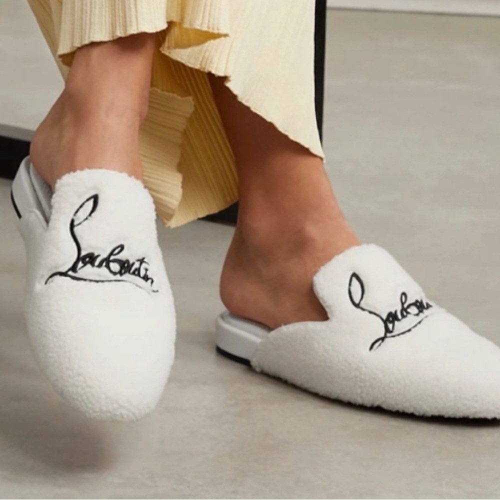 Christian Louboutin White Fleece Mules